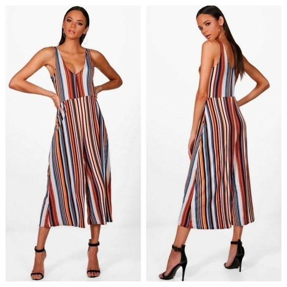 New boohoo Victoria Stripe Colour Jumpsuit - Picture 1 of 5